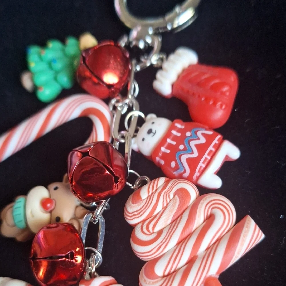 Festive Holiday Bag Charm Keychain with Charms